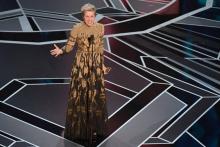 L'actrice américaine Frances McDormand sur la scène des Oscars, à Hollywood, le 4 mars 2018