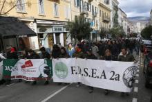 Une centaine d'agriculteurs ont manifesté lundi 19 mars 2018 à Ajaccio pour demander le maintien d'aides européennes