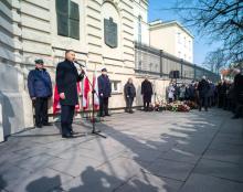 Le président polonais Andrzej Duda s'exprime lors d'une cérémonie marquant le 50è anniversaire de la révolte étudiante à l'université de Varsovie le 8 mars 2018