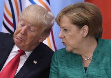 Le président américain Donald Trump et la chancelière allemande, Angela Merkel, lors d'un G20 à Hambourg, le 8 juillet 2017