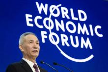 Member of the Political Bureau of the Communist Party of China (CPC) Central Committee Liu He delivers a speech at the annual World Economic Forum (WEF) on January 24, 2018 in Davos, eastern Switzerla