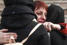 Cérémonie funèbre à Kemerovo, en Sibérie, pour les victimes de l'incendie meurtrier dans un centre commercial, le 28 mars 2018