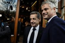 Nicolas Sarkozy et le vice-président des Républicains, Laurent Wauquiez (d), le 8 décembre 2017 à Lyon