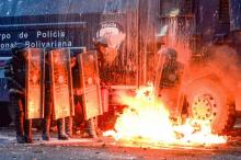 Affrontement entre les forces de l'ordre vénézuéliennes et des manifestants opposés au gouvernement de Nicolas Maduro le 21 avril 2014 à Caracas, à l'époque de l'interpellation de l'avocat vénezuélano