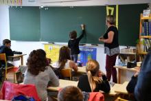 Dans une classe de l'école primaire La Courbe à Aytré (Charente-Maritime), le 4 septembre 2017