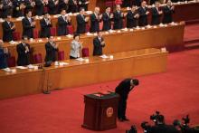Le président chinois Xi Jinping applaudi par le Parlement après sa prestation de serment, le 17 mars 2018 à Pekin