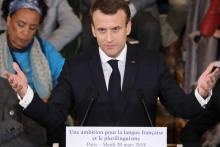 Emmanuel Macron lors de son discours pour la Journée de la Francophonie à Paris, le 20 mars 2018