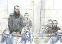 Croquis d'audience à la cour d'assise à Paris où comparait Erwan Guillard parti faire le jihad en Syrie, dont le procès a commencé le 19 mars 2018