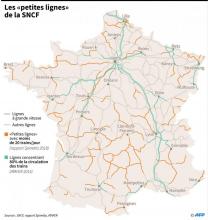 Carte des lignes ferroviaires les moins fréquentées en France, selon le rapport Spinetta
