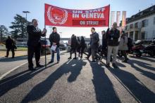 Des employés de l'ONU manifestent à Genève contre les coupes salariales, le 23 Mars 2018