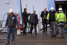L'ancien Premier ministre Jean-Marc Ayrault à Saint-Nazaire assiste à la livraison du "Symphony of the seas" à l'armateur américain Royal Caribbean Cruises Ltd (RCCL) le 23 mars 2018
