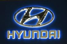 Le logo Hyundai lors du salon de l'auto de Washington le 17 janvier 2015