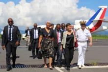 La ministre des Outre-mer Annick Girardin lors de son arrivée à Mayotte, le 12 mars 2018