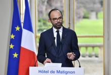 Edouard Philippe lors de l'annonce des arbitrages sur la réforme des institutions, le 4 avril 2018 à Matignon