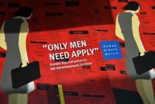 Une pile d'exemplaires du rapport "Seuls les hommes sont priés d'être candidats" présenté lors d'une conférence de presse de Human Rights Watch sur la discrimination dans les offres d'emploi en Chine,