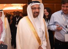 Le ministre saoudien de l'Energie Khaled al-Faleh lors d'une conférence interministérielle de l'Opep-non Opep à Jeddah, en Arabie saoudite, le 20 avril 2018