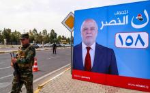 Une affiche électorale montrant le Premier ministre irakien Haider al-Abadi dans la capitale du Kurdistan irakien Erbil le 26 avril 2018
