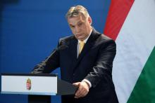 Le Premier ministre hongrois Viktor Orban donne une conférence de presse, le 10 avril 2018 à Budapest