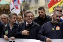 Jean-Luc Melenchon à une manifestation le 14 avril 2018 à Marseille contre la politique d'Emmanuel Macron