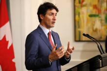 Le Premier ministre canadien Justin Trudeau lors d'une conférence de presse à Londres le 19 avril 2018