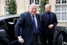 Le président du Sénat Gérard Larcher arrive à Matignon pour une réunion sur les frappes en Syrie, le 15 avril 2018 à Paris