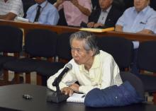 Photo fournie par la justice péruvienne de l'ancien président Alberto Fujimori au tribunal de Lima, le 20 avril 2018