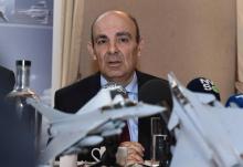 Le PDG de Dassault Aviation Eric Trappier lors d'une conférence de presse à Bruxelles le 13 février 2018