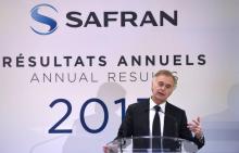 Le PDG de Safran, Philippe Petitcolin, à Paris le 27 février 2018. L'acquisition par Safran de Zodiac Aerospace pour 7,25 milliards d'euros a été un des méga-deals de 2017 dans l'industrie aéronautiqu
