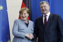 La chancelière allemande ANgela Merkel et le prsident ukrainien Petro Porochenko à Berlin, le 10 avril 2018