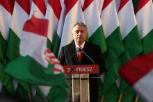 Le Premier ministre hongrois Viktor Orban lors de son dernier discours de campagne le 6 avril 2018 à Szekesfehervar