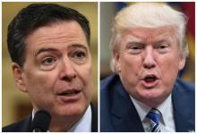 L'ex-directeur du FBI James Comey (G) à Washington le 20 mars 2017 et le président américain Donald Trump (D) à Washington le 6 juin 2017