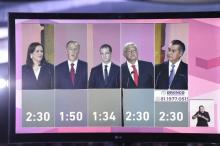 Capture d'écran montrant les cinq candidats à l'élection présidentielle au Mexique durant leur premier débat télévisé, à Mexico le 22 avril 2018