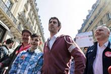 Le député La France infoumise Francois Ruffin lors de "La fête à Macron" le 5 mai 2018 à Paris