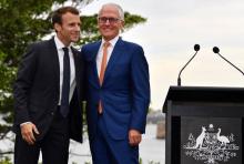 Le président français Emmanuel Macron et le Premier ministre australien Malcolm Turnbull à Sydney le 2 mai 2018