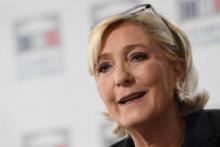 La présidente du Front national Marine Le Pen lors d'une conférence de presse le 23 mai 2018 à l'Assemblée nationale à Paris