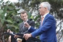Le président français Emmanuel Macron et le Premier ministre australien Malcolm Turnbull à Sydney le 2 mai 2018