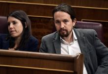 Pablo Iglesias et Irene Montero, le coupe à la tête de Podemos au Parlement à Madrid, le 11 octobre 2017