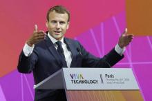 Le président français Emmanuel Macron s'adresse aux participants du salon international Vivatech à Paris, le 24 mai 2018