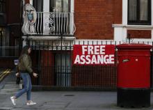 La façade de l'ambassade d'Equateur à Londres où est réfugié Julian Assange depuis 2012, le 26 janvier 2018