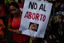 Une marche contre l'avortement organisée par l'église catholique, le 21 mars 2015 à Lima, au Pérou