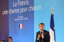 Emmanuel Macron lors de sa présentation des mesures pour les quartiers défavorisés, le 22 mai 2018 à Paris