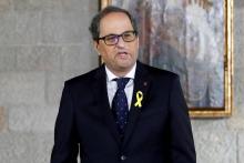 Le nouveau président indépendantiste de Catalogne Quim Torra s'exprime, le 17 mai 2018, à Barcelone