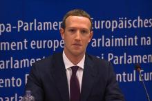 Portrait de Mark Zuckerberg tiré de la vidéo tournée lors de son audition devant le parlement européen, le 22 mai 2018