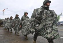 Des Marines sud-coréens à Pohang le 5 avril 2018 durant des exercices conjoints entre Séoul et Washington plus discrets qu'à l'ordinaire