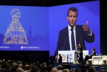 Emmanuel Macron prononce un discours au Forum économique de Saint-Petersbourg, le 25 mai 2018