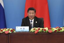 Le président chinois Xi Jinping lors du sommet de l'Organisation de coopération de Shanghai, le 10 juin 2018 à Qinqdao