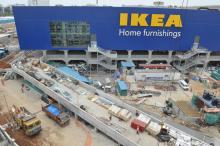 Le chantier de construction d'un gigantesque magasin Ikea, le 22 juin 2018 à Hyderabad, en Inde