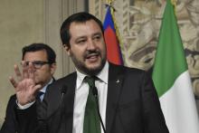 Matteo Salvini, chef de la Ligue, parle à la presse au palais du Quirinal à Rome, le 21 mai 2018