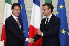 Le chef du gouvernement italien Giuseppe Conte et le président français Emmanuel Macron à l'Elysée, le 15 juin 2018