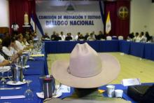 Vue générale du "dialogue national" réunissant représentants du gouvernement, de l'opposition et de la conférence épiscopale, à Managua le 15 juin 2018.